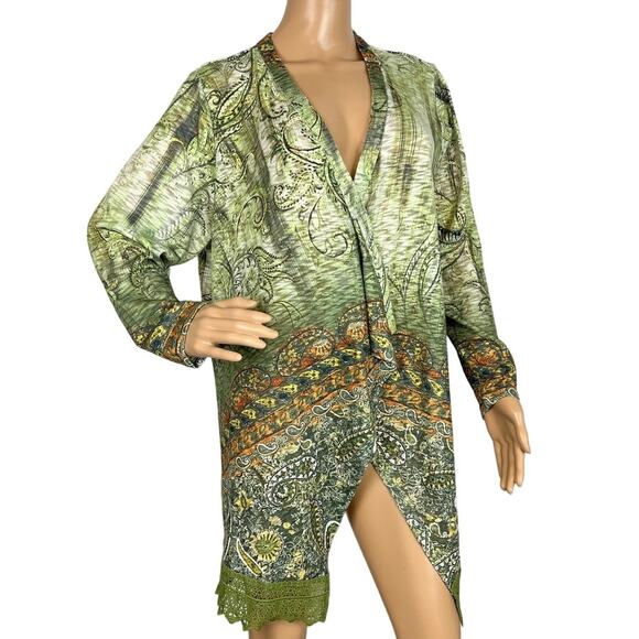 One World Plus Size Kimono Abstract Floral Green Orange Size 1X NWOT - Picture 2 of 10